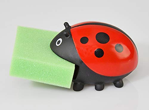 HOME-X Ladybug Sponge Holder with 3 Sponges, Kitchen Sink Accessories 4" L x 3" W x 2" H