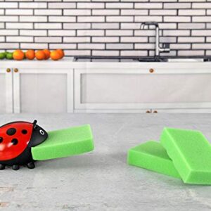 HOME-X Ladybug Sponge Holder with 3 Sponges, Kitchen Sink Accessories 4" L x 3" W x 2" H