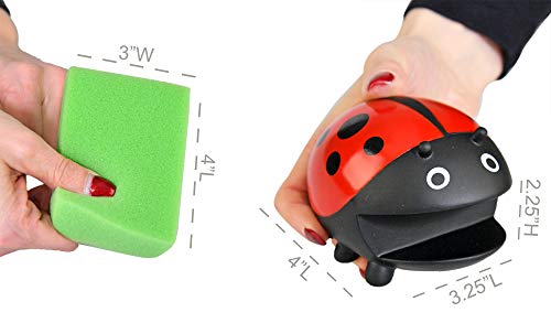 HOME-X Ladybug Sponge Holder with 3 Sponges, Kitchen Sink Accessories 4" L x 3" W x 2" H