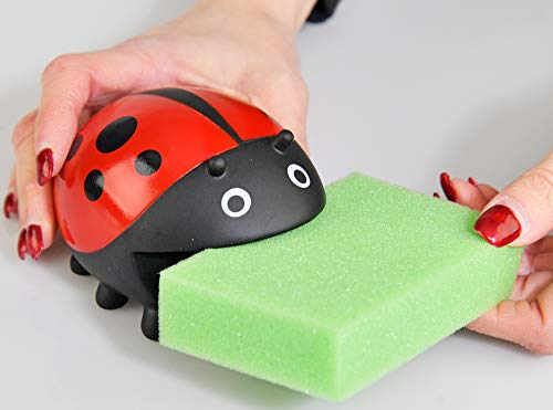 HOME-X Ladybug Sponge Holder with 3 Sponges, Kitchen Sink Accessories 4" L x 3" W x 2" H