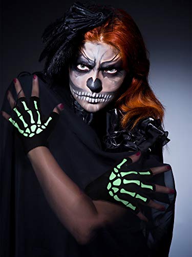 Cooraby Halloween Skeleton Gloves Glow in The Dark Knitted Mechanic Gloves