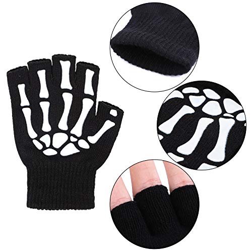 Cooraby Halloween Skeleton Gloves Glow in The Dark Knitted Mechanic Gloves