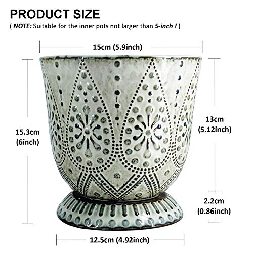 Gepege 6 Inch Beaded Ceramic Planter Set of 2 with Drainage Hole and Saucer for Plants, Indoor-Outdoor Large Round Succulent Orchid Flower Pot (Smoked Gray, for Inner-pots not Larger Than 5 Inch)