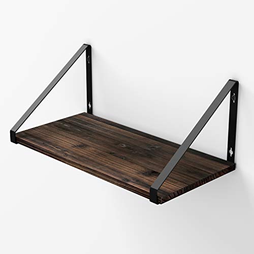 BAMEOS Floating Shelves Rustic Wood Wall Shelf Wall Mounted Shelves for Living Room, Office, and Bedroom, with Metal Bracket