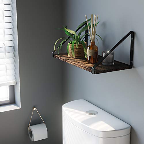 BAMEOS Floating Shelves Rustic Wood Wall Shelf Wall Mounted Shelves for Living Room, Office, and Bedroom, with Metal Bracket