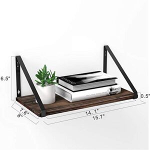 BAMEOS Floating Shelves Rustic Wood Wall Shelf Wall Mounted Shelves for Living Room, Office, and Bedroom, with Metal Bracket