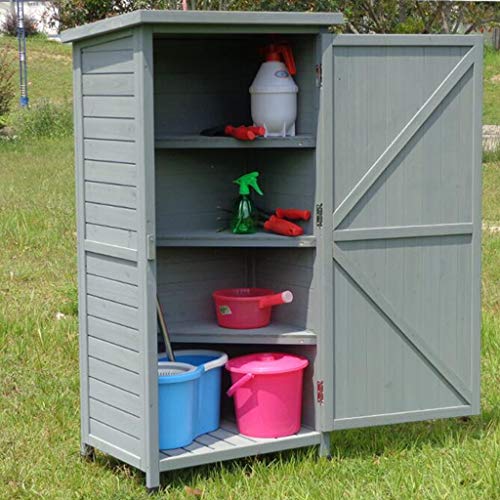 YCDJCS Garden Cabinets Outdoor Wooden Tools Cabinet Waterproof 4-Tier Adjustable Layer Garden Tool Shed Courtyard Sundry Box Storage Sheds (Color : Gray, Size : 69.5 * 52 * 142 cm)