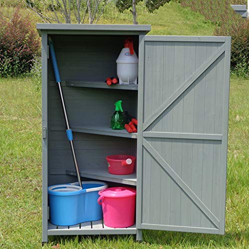 YCDJCS Garden Cabinets Outdoor Wooden Tools Cabinet Waterproof 4-Tier Adjustable Layer Garden Tool Shed Courtyard Sundry Box Storage Sheds (Color : Gray, Size : 69.5 * 52 * 142 cm)