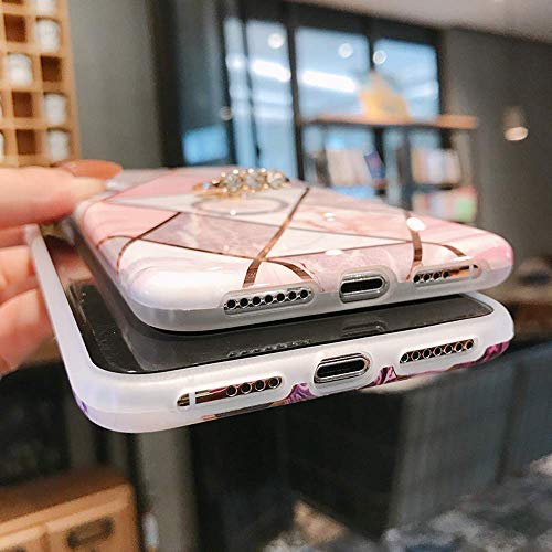 Qokey Compatible with iPhone Xs Max Case,Marble Case Cute Fashion for Men Women Girls with 360 Degree Rotating Ring Kickstand Soft TPU Shockproof Cover Designed for iPhone Xs Max 6.5 Inch Bling Pink