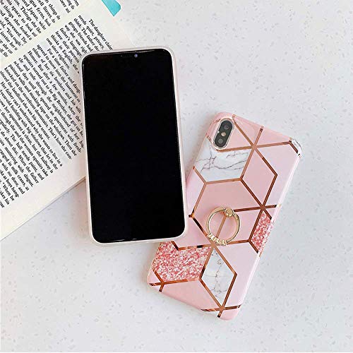 Qokey Compatible with iPhone Xs Max Case,Marble Case Cute Fashion for Men Women Girls with 360 Degree Rotating Ring Kickstand Soft TPU Shockproof Cover Designed for iPhone Xs Max 6.5 Inch Bling Pink