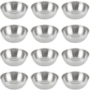 lomodo 12 pack stainless steel sauce bowls round seasoning dishes mini saucers dishes sushi dipping bowel appetizer plate (3.23 inch x 1.18 inch x 2.05 inch)