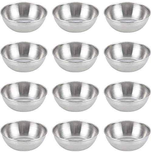 Lomodo 12 Pack Stainless Steel Sauce Bowls Round Seasoning Dishes Mini Saucers Dishes Sushi Dipping Bowel Appetizer Plate (3.23 inch x 1.18 inch x 2.05 inch)