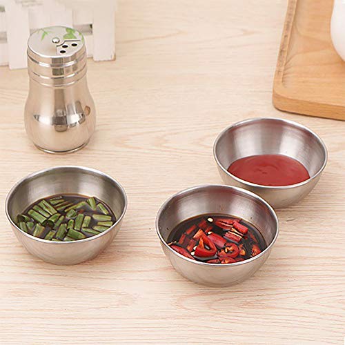 Lomodo 12 Pack Stainless Steel Sauce Bowls Round Seasoning Dishes Mini Saucers Dishes Sushi Dipping Bowel Appetizer Plate (3.23 inch x 1.18 inch x 2.05 inch)