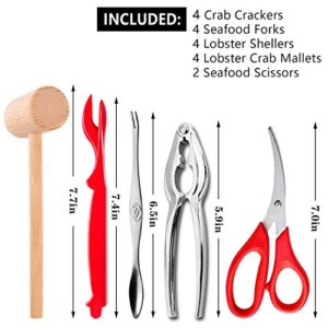 18 Pcs Seafood Tools Set including 8 Forks 4 Lobster Crackers Nut Cracker and 4 Lobster Crab Mallets 2 Seafood Scissors