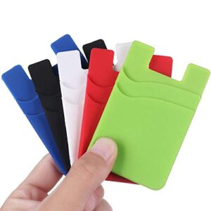 BIAJIYA Card Holder for Back of Phone, Pouch Silicone Wallet Sleeve Pocket Stick-on ID Credit Card for All Smartphones