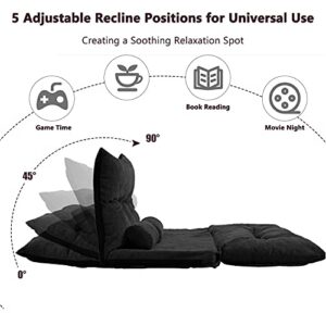 LZ LEISURE ZONE Lazy Sofa Bed Adjustable Floor Sofa, Foldable Gaming Sofa Mattress Futon Couch Bed with 2 Pillows (Black)