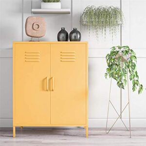 novogratz cache 2 door metal locker storage, yellow cabinet