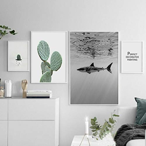 VIIRY Whale Shark Wall Art Canvas Print Poster Black and White Art Deco Painting Hand Painted Texture Canvas Living Room Bedroom Study Painting for Home Decorations(Unframed) (16x20in)