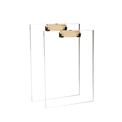 Clear Acrylic Clipboard with Gold Clip, Set 2-Pieces, Fits 9x12 inch - Letter Size Standard, Modern Design Desktop Stationery for Office, School and Home Supplies,Acrylic Office Supplies