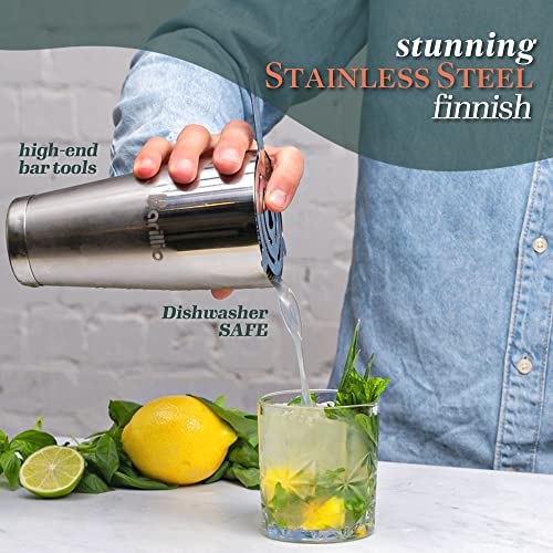 Cocktail Shaker Set Bartender Kit by BARILLIO: Complete Bar Tool Set | Stainless Steel Barware Essentials, Premium Mixology Gear