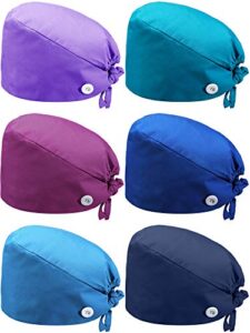 6 pieces gourd-shaped working caps with buttons adjustable bouffant hats multicolor tie back caps ra0367 6 pieces gourd-shaped working caps with buttons adjustable bouffant hats multicolor tie back caps (lake blue, navy blue, blue, pink, light purple, d