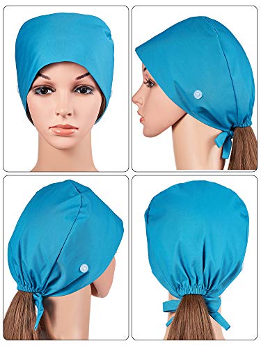 6 Pieces Gourd-Shaped Working Caps with Buttons Adjustable Bouffant Hats Multicolor Tie Back Caps RA0367 6 Pieces Gourd-Shaped Working Caps with Buttons Adjustable Bouffant Hats Multicolor Tie Back Caps (Lake Blue, Navy Blue, Blue, Pink, Light Purple, D