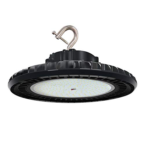 OSTEK UFO LED High Bay Light 150W 24000LM, 4000K 1-10V Dimmable Barn Workshop High Bay Lighting Fixture UL DLC Listed US Hook 5' Cable