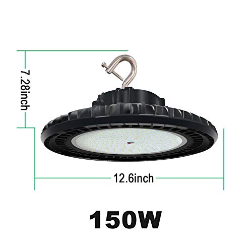 OSTEK UFO LED High Bay Light 150W 24000LM, 4000K 1-10V Dimmable Barn Workshop High Bay Lighting Fixture UL DLC Listed US Hook 5' Cable