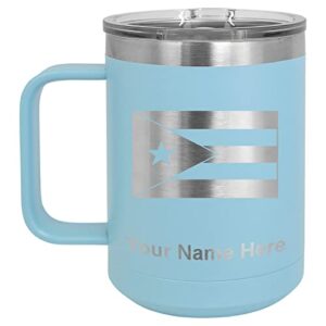 LaserGram 15oz Vacuum Insulated Coffee Mug, Flag of Puerto Rico, Personalized Engraving Included (Light Blue)