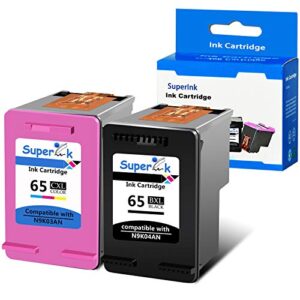 superink remanufactured 65 high yield ink cartridge replacement for hp 65xl n9k04an n9k03an compatible with deskjet 2600 2620 3720 3752 3758 envy 5000 5052 5055 5058 printer (1 black, 1 tri-color)