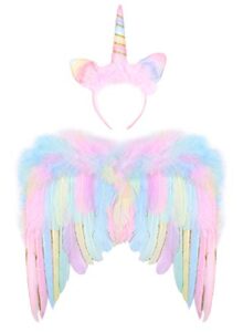 girls unicorn wings with headband cute feather angel wings halloween costume accessories cosplay dress up birthday decorations