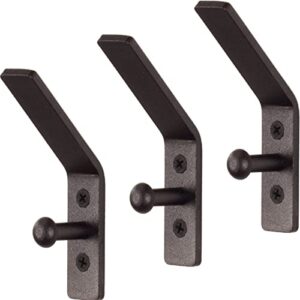 rtzen black coat hooks wall mounted - double hooks coat hangers for wall - heavy duty wrought iron hooks for hanging coats towels bags hats and more - wall mount hooks for multi storage (3 pack)