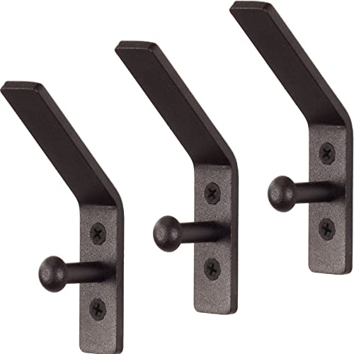 RTZEN Black Coat Hooks Wall Mounted - Double Hooks Coat Hangers for Wall - Heavy Duty Wrought Iron Hooks for Hanging Coats Towels Bags Hats and More - Wall Mount Hooks for Multi Storage (3 Pack)