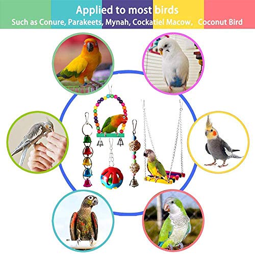 5 Pcs Bird Parrot Swing Toys - Hanging Bell Pet Bird Cage Hammock Climbing Ladder Bird Cage Toys for Budgerigar, Parakeet, Conure, Cockatiel, Mynah, Love Birds, Finches and Other Small to Medium Birds