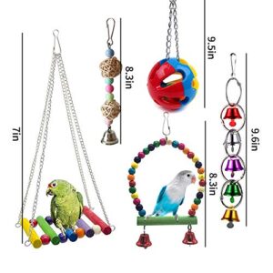 5 Pcs Bird Parrot Swing Toys - Hanging Bell Pet Bird Cage Hammock Climbing Ladder Bird Cage Toys for Budgerigar, Parakeet, Conure, Cockatiel, Mynah, Love Birds, Finches and Other Small to Medium Birds