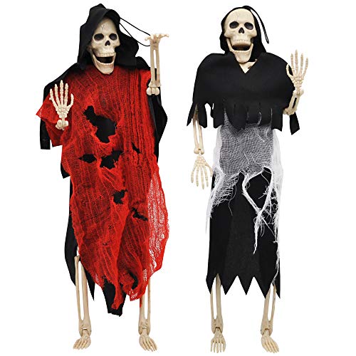 JOYIN 2PCS 16" Scary Halloween Decorations Halloween Skeletons Full Body Poseable Skeleton