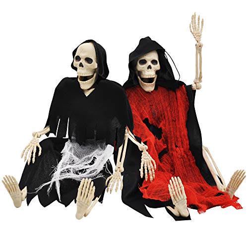 JOYIN 2PCS 16" Scary Halloween Decorations Halloween Skeletons Full Body Poseable Skeleton