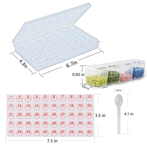 2 Pack 56 Grids Diamond Painting Accessories Storage Box,5D Diamond Art Storage Containers for Jewelry,Portable Bead Storage Art Kit Tool 2 Sets Spoon and Label Stickers