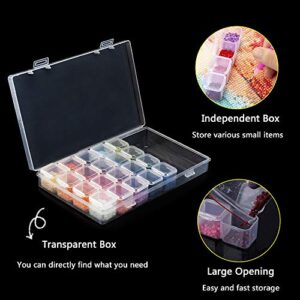 2 Pack 56 Grids Diamond Painting Accessories Storage Box,5D Diamond Art Storage Containers for Jewelry,Portable Bead Storage Art Kit Tool 2 Sets Spoon and Label Stickers