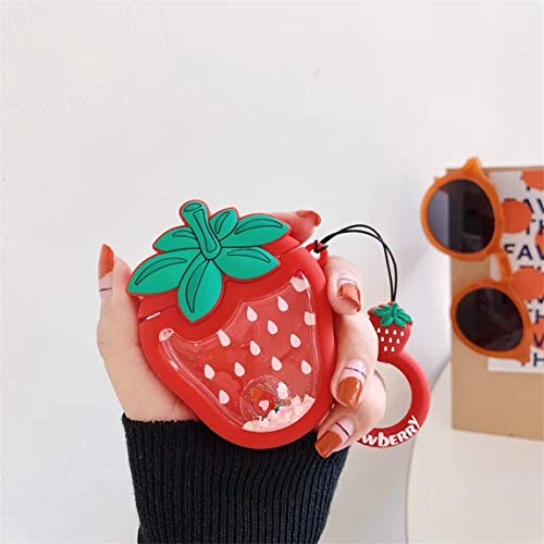 Hairland for Airpod 2/1 Silicone Case, Soft Protective Cartoon Fashion Cute Design Air Pods Cover Skin Kids Girls Funny Headphone Accessories Charging Cases for AirPods (Quicksand Strawberry+Milk Tea)