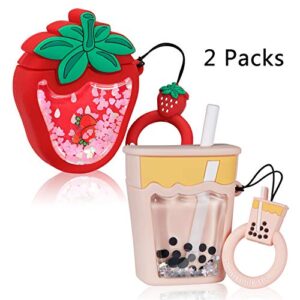 Hairland for Airpod 2/1 Silicone Case, Soft Protective Cartoon Fashion Cute Design Air Pods Cover Skin Kids Girls Funny Headphone Accessories Charging Cases for AirPods (Quicksand Strawberry+Milk Tea)