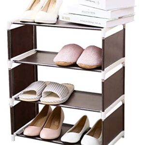 DOUBLE A IRON Shoe Storage Organizer Rack, 4-Tier Stackable Free Standing Shoe Shelf ( Include Safety Work Gloves ) - Brown