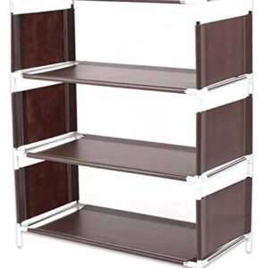 DOUBLE A IRON Shoe Storage Organizer Rack, 4-Tier Stackable Free Standing Shoe Shelf ( Include Safety Work Gloves ) - Brown