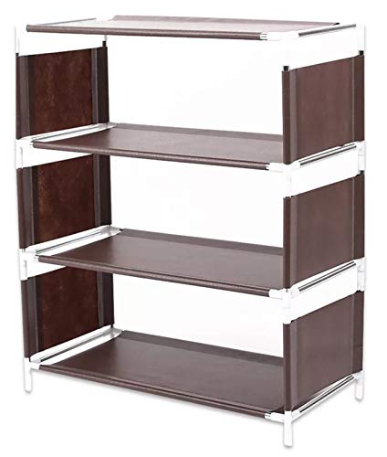 DOUBLE A IRON Shoe Storage Organizer Rack, 4-Tier Stackable Free Standing Shoe Shelf ( Include Safety Work Gloves ) - Brown