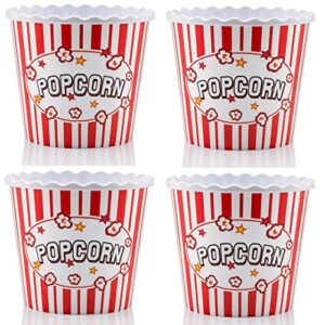 ononexpress modern style reusable plastic popcorn box/popcorn containers/popcorn bowls set for movie theater night - (bpa free - red/white 4 pack-75 oz)