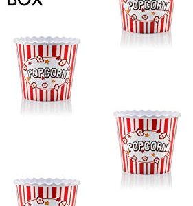 ONONEXPRESS Modern Style Reusable Plastic Popcorn Box/Popcorn Containers/Popcorn Bowls Set for Movie Theater Night - (BPA Free - Red/White 4 Pack-75 oz)