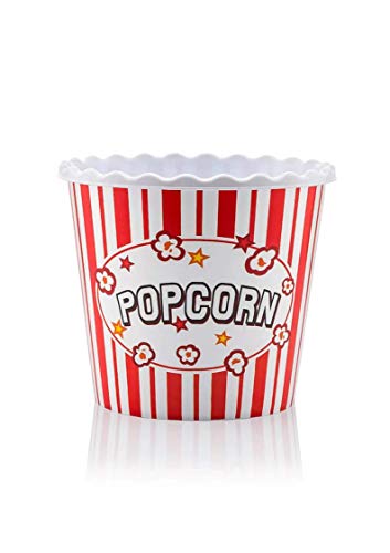 ONONEXPRESS Modern Style Reusable Plastic Popcorn Box/Popcorn Containers/Popcorn Bowls Set for Movie Theater Night - (BPA Free - Red/White 4 Pack-75 oz)