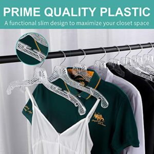 Perfecasa Crystal Clear Plastic Hangers 20pcs, Shirt Hangers with Open Notches, Diamond Cut Pattern 5400 Vics