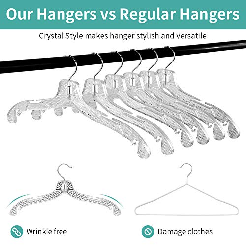 Perfecasa Crystal Clear Plastic Hangers 20pcs, Shirt Hangers with Open Notches, Diamond Cut Pattern 5400 Vics