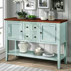 danxee wood buffet storage cabinet console table with storage shelf 4 storage drawers and cabinets living room kitchen dining room furniture (antique blue)